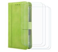 BMPNLSZ Flip Case para Hammer Energy X2 + [4-Pack] Cristal Templado, HD Vidrio Templado Protector Pantalla, Función de Soporte Cover, Billetera Funda (6,1") - Verde-XHDFG