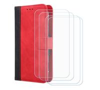 BMPNLSZ Flip Case para Hammer Energy X2 + [4-Pack] Cristal Templado, HD Vidrio Templado Protector Pantalla, Función de Soporte Cover, Billetera Funda (6,1") - Rojo-XHDFG