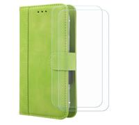 BMPNLSZ Flip Case para Lanix Ilium Alpha 1T + [2-Pack] Cristal Templado, HD Vidrio Templado Protector Pantalla, Función de Soporte Cover, Billetera Funda (6,1") - Verde-XHDFG