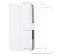 BMPNLSZ Flip Case para Leica Leitzphone Powered + [3-Pack] Cristal Templado, HD Vidrio Templado Protector Pantalla, Función de Soporte Cover, Billetera Funda (6,9") - Blanco-XHDSXT