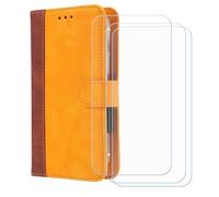 BMPNLSZ Flip Case para Leica Leitzphone Powered + [3-Pack] Cristal Templado, HD Vidrio Templado Protector Pantalla, Función de Soporte Cover, Billetera Funda (6,9") - Amarillo-XHDFG