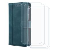 BMPNLSZ Flip Case para Leica Leitzphone Powered + [4-Pack] Cristal Templado, HD Vidrio Templado Protector Pantalla, Función de Soporte Cover, Billetera Funda (6,9") - Azul-XHDFG