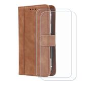BMPNLSZ Flip Case para Logicom E500 + [2-Pack] Cristal Templado, HD Vidrio Templado Protector Pantalla, Función de Soporte Cover, Billetera Funda (5,0") - Marrón-XHDFG