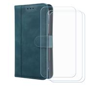 BMPNLSZ Flip Case para Logicom E500 + [3-Pack] Cristal Templado, HD Vidrio Templado Protector Pantalla, Función de Soporte Cover, Billetera Funda (5,0") - Azul-XHDFG