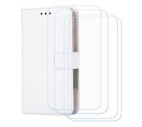 BMPNLSZ Flip Case para Logicom E500 + [4-Pack] Cristal Templado, HD Vidrio Templado Protector Pantalla, Función de Soporte Cover, Billetera Funda (5,0") - Blanco-XHDSXT