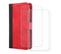 BMPNLSZ Flip Case para Logicom Five Pro 32 + [3-Pack] Cristal Templado, HD Vidrio Templado Protector Pantalla, Función de Soporte Cover, Billetera Funda (5,4") - Rojo-XHDFG