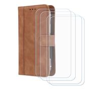 BMPNLSZ Flip Case para Logicom Five Pro 32 + [4-Pack] Cristal Templado, HD Vidrio Templado Protector Pantalla, Función de Soporte Cover, Billetera Funda (5,4") - Marrón-XHDFG