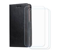 BMPNLSZ Flip Case para Mudita Kompakt + [3-Pack] Cristal Templado, HD Vidrio Templado Protector Pantalla, Función de Soporte Cover, Billetera Funda (4,3") - Negro-XHDSXT