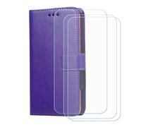 BMPNLSZ Flip Case para Mudita Kompakt + [3-Pack] Cristal Templado, HD Vidrio Templado Protector Pantalla, Función de Soporte Cover, Billetera Funda (4,3") - Morado-XHDSXT