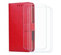 BMPNLSZ Flip Case para Mudita Kompakt + [3-Pack] Cristal Templado, HD Vidrio Templado Protector Pantalla, Función de Soporte Cover, Billetera Funda (4,3") - Rojo-XHDSXT