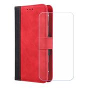 BMPNLSZ Flip Case para Mudita Kompakt + Cristal Templado, HD Vidrio Templado Protector Pantalla, Función de Soporte Cover, Billetera Funda (4,3") - Rojo-XHDFG