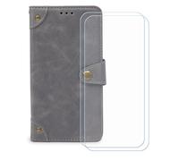 BMPNLSZ Flip Case para Ulefone RugKing + [2-Pack] Cristal Templado, HD Vidrio Templado Protector Pantalla, Función de Soporte Cover, Billetera Funda (5,99") - Gris-HZLD