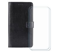 BMPNLSZ Flip Case para Ulefone RugKing + [2-Pack] Cristal Templado, HD Vidrio Templado Protector Pantalla, Función de Soporte Cover, Billetera Funda (5,99") - Negro-HZFM