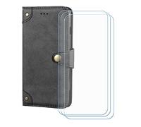 BMPNLSZ Flip Case para Ulefone RugKing + [3-Pack] Cristal Templado, HD Vidrio Templado Protector Pantalla, Función de Soporte Cover, Billetera Funda (5,99") - Negro-HZLD