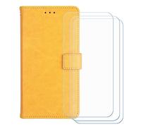 BMPNLSZ Flip Case para Ulefone RugKing + [3-Pack] Cristal Templado, HD Vidrio Templado Protector Pantalla, Función de Soporte Cover, Billetera Funda (5,99") - Amarillo-HZFM