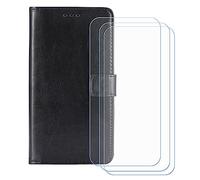 BMPNLSZ Flip Case para Ulefone RugKing + [3-Pack] Cristal Templado, HD Vidrio Templado Protector Pantalla, Función de Soporte Cover, Billetera Funda (5,99") - Negro-HZFM