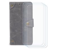 BMPNLSZ Flip Case para Ulefone RugKing + [4-Pack] Cristal Templado, HD Vidrio Templado Protector Pantalla, Función de Soporte Cover, Billetera Funda (5,99") - Gris-HZLD
