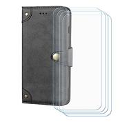 BMPNLSZ Flip Case para Ulefone RugKing + [4-Pack] Cristal Templado, HD Vidrio Templado Protector Pantalla, Función de Soporte Cover, Billetera Funda (5,99") - Negro-HZLD