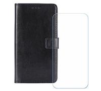 BMPNLSZ Flip Case para Ulefone RugKing + Cristal Templado, HD Vidrio Templado Protector Pantalla, Función de Soporte Cover, Billetera Funda (5,99") - Negro-HZFM