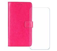 BMPNLSZ Flip Case para Ulefone RugKing + Cristal Templado, HD Vidrio Templado Protector Pantalla, Función de Soporte Cover, Billetera Funda (5,99") - Rosa-HZFM
