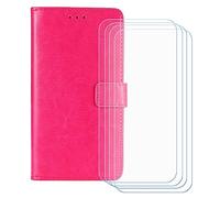 BMPNLSZ Flip Case para ZTE Blade A52 4G + [4-Pack] Cristal Templado, HD Vidrio Templado Protector Pantalla, Función de Soporte Cover, Billetera Funda (6,52") - Rosa-HZFM