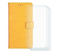BMPNLSZ Flip Case para ZTE Blade A53 4G + [4-Pack] Cristal Templado, HD Vidrio Templado Protector Pantalla, Función de Soporte Cover, Billetera Funda (6,52") - Amarillo-HZFM