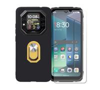 BMPNLSZ Funda para Blackview Rock 1 + Amarillo Anillo de Soporte Giratorio Desmontable de 360°, Negro Suave Silicona Carcasa Caso Case + Cristal Templado Film Vidrio
