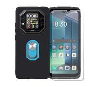 BMPNLSZ Funda para Blackview Rock 1 + Azul Anillo de Soporte Giratorio Desmontable de 360°, Negro Suave Silicona Carcasa Caso Case + Cristal Templado Film Vidrio