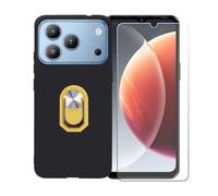 BMPNLSZ Funda para Blackview Wave 7C + Amarillo Anillo de Soporte Giratorio Desmontable de 360°, Negro Suave Silicona Carcasa Caso Case + Cristal Templado Film Vidrio