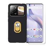 BMPNLSZ Funda para BLU Bold N4 + Amarillo Anillo de Soporte Giratorio Desmontable de 360°, Negro Suave Silicona Carcasa Caso Case + Cristal Templado Film Vidrio