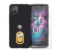 BMPNLSZ Funda para Crosscall Stellar-M6 Chamonix Mont Blanc + Amarillo Anillo de Soporte Giratorio Desmontable de 360°, Negro Suave Silicona Carcasa Caso Case + Cristal Templado Film Vidrio