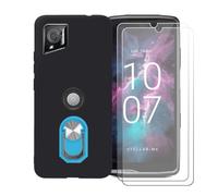 BMPNLSZ Funda para Crosscall Stellar-M6 Chamonix Mont Blanc + Azul Anillo de Soporte Giratorio Desmontable de 360°, Negro Suave Silicona Carcasa Caso Case + [2 Piezas] Cristal Templado Film Vidrio
