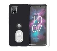 BMPNLSZ Funda para Crosscall Stellar-M6 Chamonix Mont Blanc + Blanco Anillo de Soporte Giratorio Desmontable de 360°, Negro Suave Silicona Carcasa Caso Case + Cristal Templado Film Vidrio