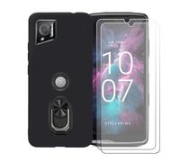 BMPNLSZ Funda para Crosscall Stellar-M6 Chamonix Mont Blanc + Negro Anillo de Soporte Giratorio Desmontable de 360°, Negro Suave Silicona Carcasa Caso Case + [2 Piezas] Cristal Templado Film Vidrio