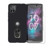 BMPNLSZ Funda para Crosscall Stellar-M6 Chamonix Mont Blanc + Negro Anillo de Soporte Giratorio Desmontable de 360°, Negro Suave Silicona Carcasa Caso Case + Cristal Templado Film Vidrio