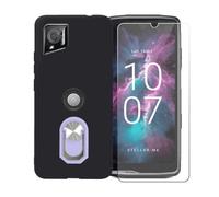 BMPNLSZ Funda para Crosscall Stellar-M6 Chamonix Mont Blanc + Púrpura Anillo de Soporte Giratorio Desmontable de 360°, Negro Suave Silicona Carcasa Caso Case + Cristal Templado Film Vidrio