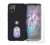 BMPNLSZ Funda para Crosscall Stellar-M6 Chamonix Mont Blanc + Púrpura Anillo de Soporte Giratorio Desmontable de 360°, Negro Suave Silicona Carcasa Caso Case + [2 Piezas] Cristal Templado Film Vidrio
