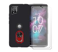 BMPNLSZ Funda para Crosscall Stellar-M6 Chamonix Mont Blanc + Rojo Anillo de Soporte Giratorio Desmontable de 360°, Negro Suave Silicona Carcasa Caso Case + [2 Piezas] Cristal Templado Film Vidrio