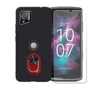 BMPNLSZ Funda para Crosscall Stellar-M6 Chamonix Mont Blanc + Rojo Anillo de Soporte Giratorio Desmontable de 360°, Negro Suave Silicona Carcasa Caso Case + Cristal Templado Film Vidrio