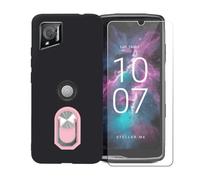 BMPNLSZ Funda para Crosscall Stellar-M6 Chamonix Mont Blanc + Rosa Anillo de Soporte Giratorio Desmontable de 360°, Negro Suave Silicona Carcasa Caso Case + Cristal Templado Film Vidrio