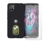 BMPNLSZ Funda para Crosscall Stellar-M6 Chamonix Mont Blanc + Verde Anillo de Soporte Giratorio Desmontable de 360°, Negro Suave Silicona Carcasa Caso Case + [2 Piezas] Cristal Templado Film Vidrio