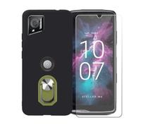 BMPNLSZ Funda para Crosscall Stellar-M6 Chamonix Mont Blanc + Verde Anillo de Soporte Giratorio Desmontable de 360°, Negro Suave Silicona Carcasa Caso Case + Cristal Templado Film Vidrio