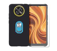 BMPNLSZ Funda para Cubot Kingkong Ace 5 + Azul Anillo de Soporte Giratorio Desmontable de 360°, Negro Suave Silicona Carcasa Caso Case + Cristal Templado Film Vidrio