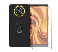 BMPNLSZ Funda para Cubot Kingkong Ace 5 + Negro Anillo de Soporte Giratorio Desmontable de 360°, Negro Suave Silicona Carcasa Caso Case + [2 Piezas] Cristal Templado Film Vidrio