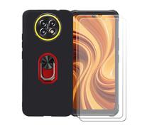 BMPNLSZ Funda para Cubot Kingkong Ace 5 + Rojo Anillo de Soporte Giratorio Desmontable de 360°, Negro Suave Silicona Carcasa Caso Case + [2 Piezas] Cristal Templado Film Vidrio