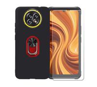 BMPNLSZ Funda para Cubot Kingkong Ace 5 + Rojo Anillo de Soporte Giratorio Desmontable de 360°, Negro Suave Silicona Carcasa Caso Case + Cristal Templado Film Vidrio