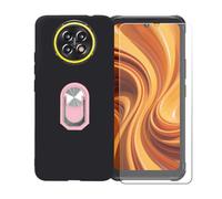 BMPNLSZ Funda para Cubot Kingkong Ace 5 + Rosa Anillo de Soporte Giratorio Desmontable de 360°, Negro Suave Silicona Carcasa Caso Case + Cristal Templado Film Vidrio