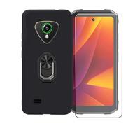 BMPNLSZ Funda para Cubot Kingkong Mini 4 + Negro Anillo de Soporte Giratorio Desmontable de 360°, Negro Suave Silicona Carcasa Caso Case + Cristal Templado Film Vidrio
