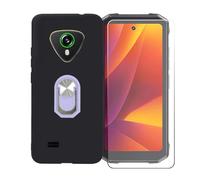 BMPNLSZ Funda para Cubot Kingkong Mini 4 + Púrpura Anillo de Soporte Giratorio Desmontable de 360°, Negro Suave Silicona Carcasa Caso Case + Cristal Templado Film Vidrio