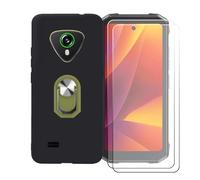 BMPNLSZ Funda para Cubot Kingkong Mini 4 + Verde Anillo de Soporte Giratorio Desmontable de 360°, Negro Suave Silicona Carcasa Caso Case + [2 Piezas] Cristal Templado Film Vidrio